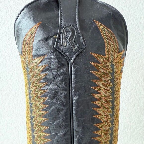 Rod Patrick Mens Cowboy Boots 11B Black Calf Leather Western #4 Heel Blunt Toe - Picture 15 of 16